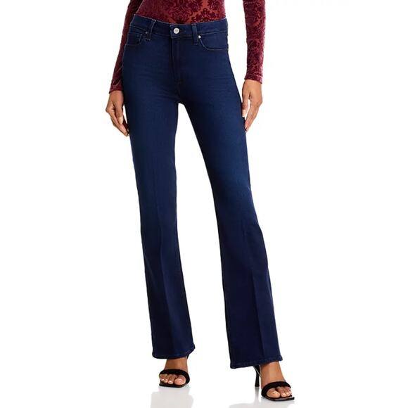 PAIGE DENIM WOMENS SIZE 24 HIGH RISE FLARE LAUREL CANYON DARK WASH BLUE NEW - Picture 1 of 15